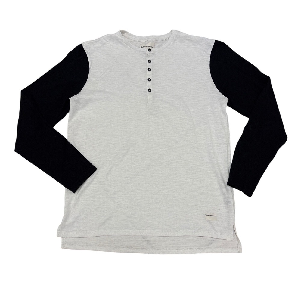 Modern Amusement Mens Long Sleeve Henley Shirt Gray Black Colorblock Large